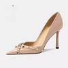 Fashion Fashion Stiletto Single Shoes Autumn New Pointed Toe Shallow Rivet Slip Foot Anti-slip Wear-resistant High Heels