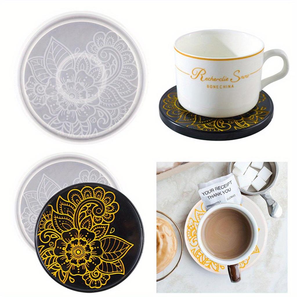 Flower Coaster Silicone Mold Epoxy Resin Crystal Plaster Concrete Mold DIY Round Coffee Wine Glass Tea Coaster Tray Home Decor
