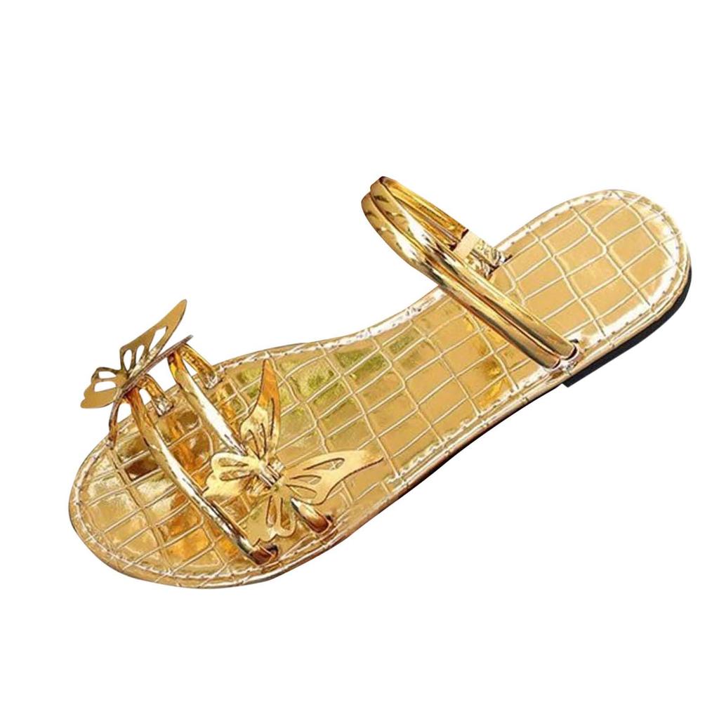 Butterfly rhinestone flat bottomed beach slippers
