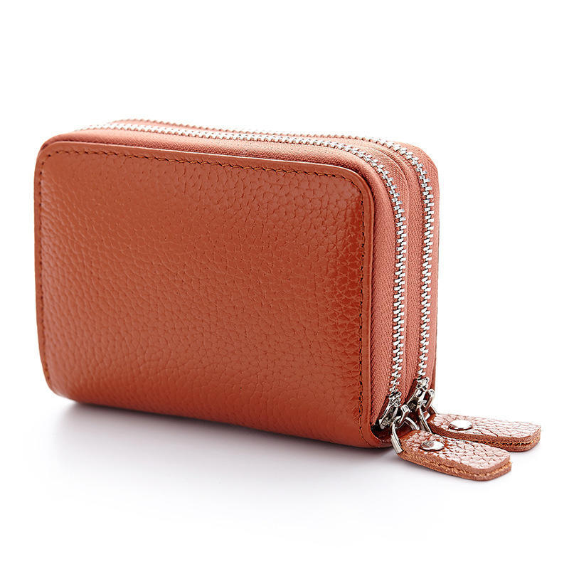 New card bag wholesale organ card bag card cover double zipper card bag multi-card position first layer cowhide change bag