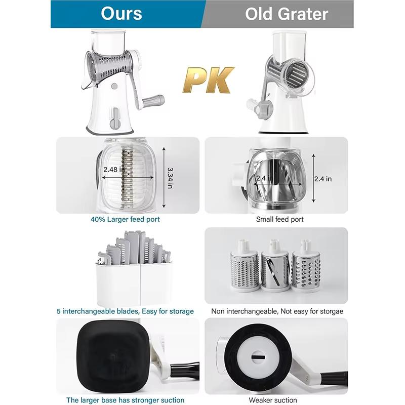 Rotary Cheese Grater Shredder Multifunction 5 In 1 Kitchen Manual Speed Round Mandolin Food Slicer Vegetable Shooter YY117