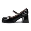 Black Mary Jane single shoes women's 2025 new French daughter style one-word with round head thick heel high heels