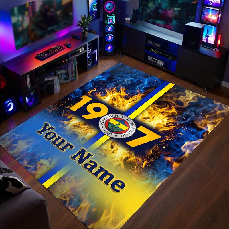 Crystal Velvet Rug Fenerbahçe FC Print Custom Name Text Floor Mat Home Decor