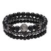 Vintage Schwarzes Mattes Armband Zirkon Krone Diamant Kugel Würfel Löwenkopf Perlenarmband Set