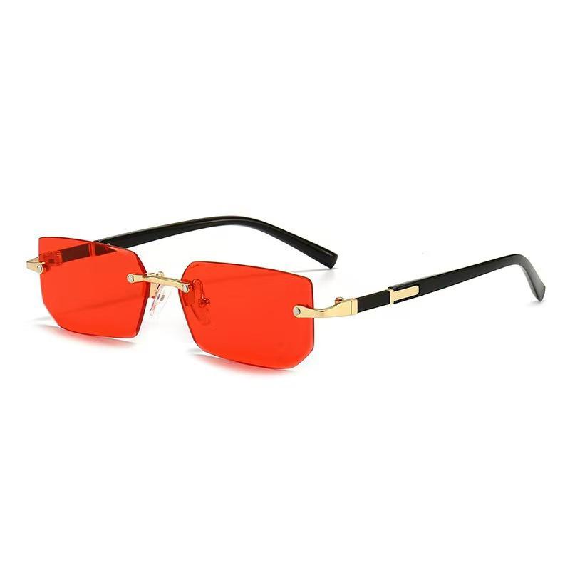 Ochelari de soare la modă pentru bărbați, stil nou european și american de afaceri, fără rame, cu ornamente metalice, ochelari de soare de personalitate pentru femei, în culori jeleu.