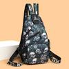 Skull Printed Casual Chest Bag Double Strap Headphone Jack Adjustable Shoulder Strap Daily and Work Travel Bag