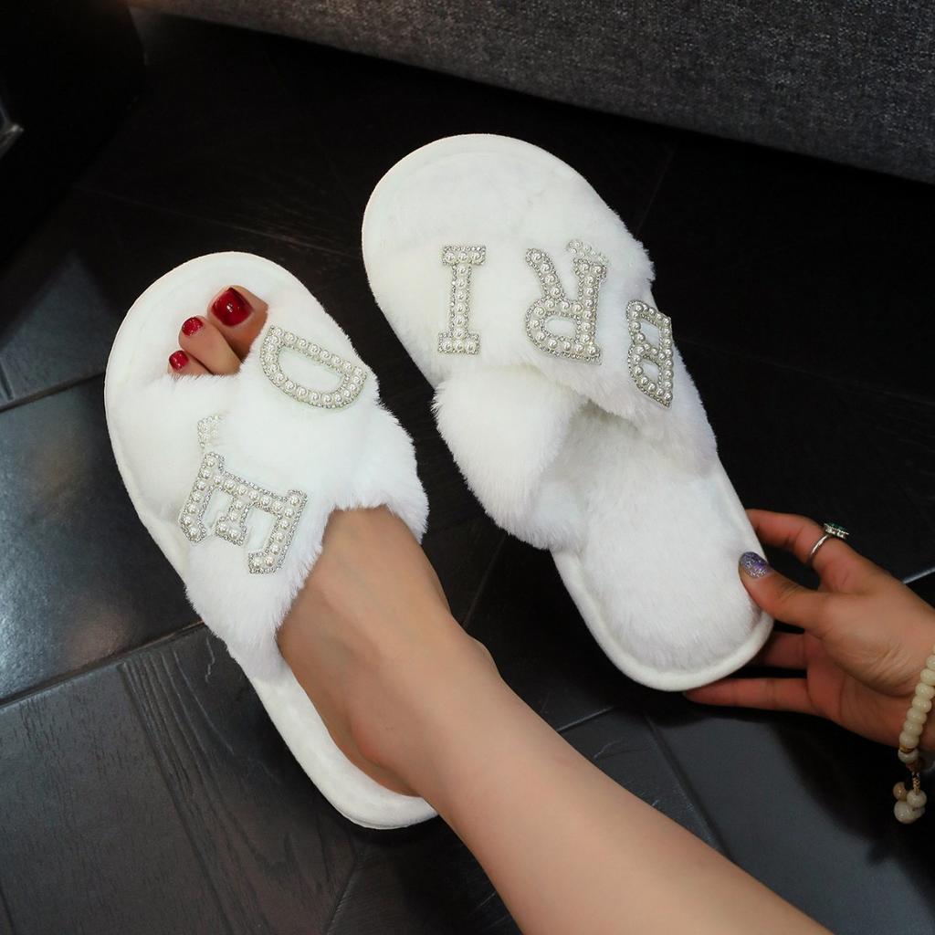 Plush cross-strap open-toed four-season fashion home use warm fashion slippers