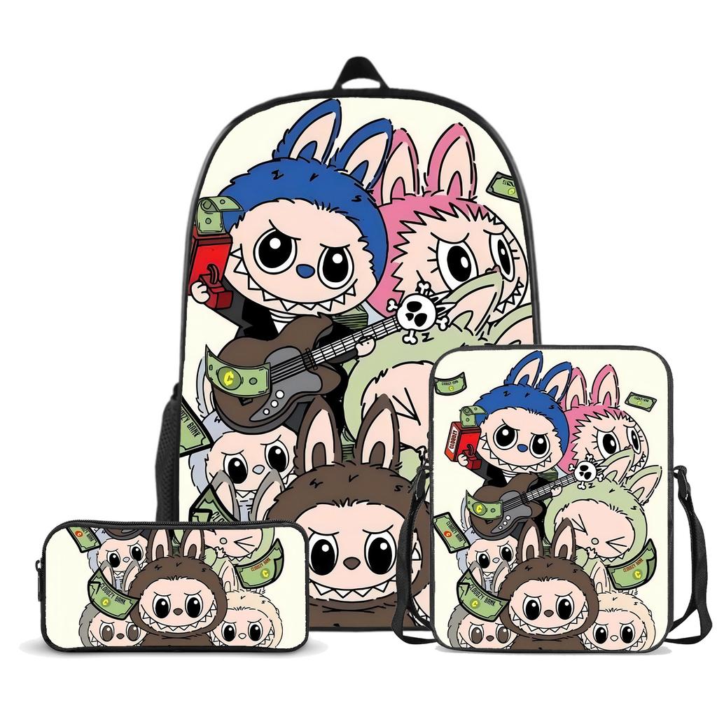 Schultasche Labubu Dreiteilig Großvolumig Grund- und Sekundarschüler Schultasche Herren- und Damen-Cartoon-Rucksack CLE