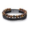 Natural Tiger Eye Stone Bracelet for Men Leather Cord Beaded Wristband Agate Bracelet Male Fashion Jewelry