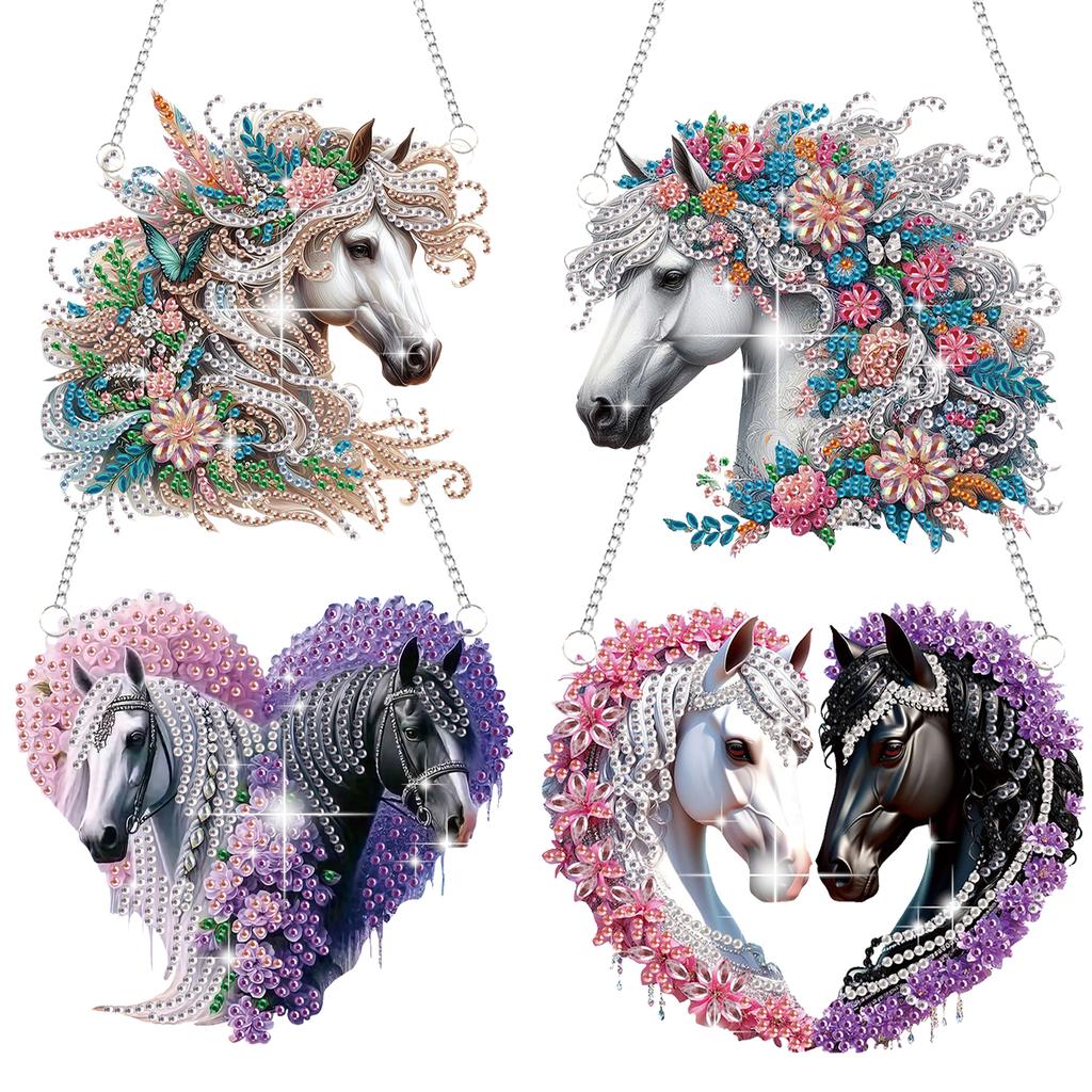 4pcs Flower Animal DIY 2D Flat Diamond Painting Kits Hanging Diamond Art Kits Diamond Art Pendant for Home Decoration and Gift