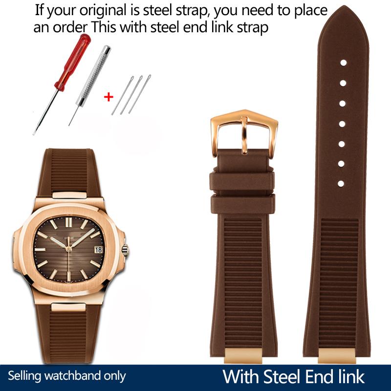 25*13mm Silicone Rubber Watchband For Pa-tek Philippe Nautilus Series 5711/5712/5980 Waterproof Sports Strap Bracelet Brown Blue