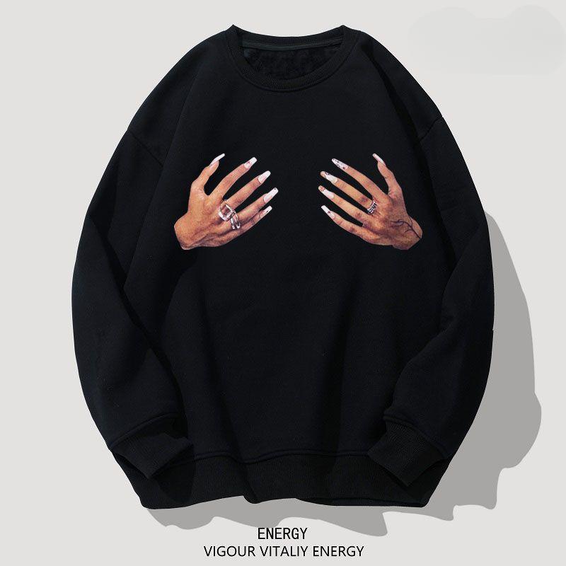 American High Street Friendly Middle Finger Loose Round Neck Sweater Unisex Autumn/Winter Trendy Sweatshirt
