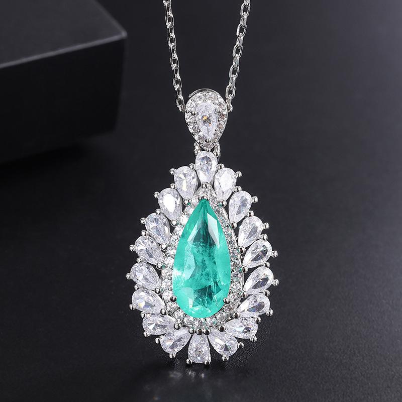 Retro Quadrat Smaragd Anhänger Grenzüberschreitend Paraiba Halskette Schmuck Ring Zubehör Set