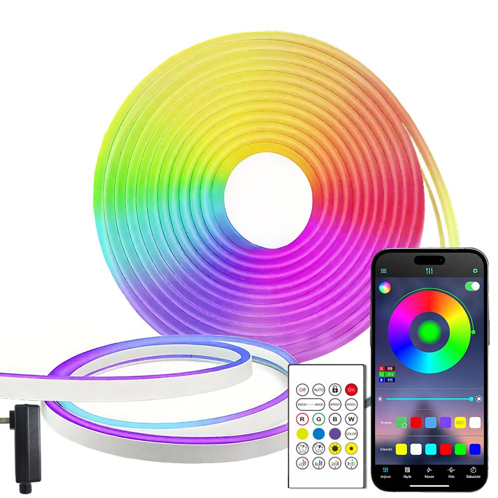 150 FT RGB neon light strip controlled app and remote control Waterproof Music Sync Color Changing Rope for Bedroom Living Game