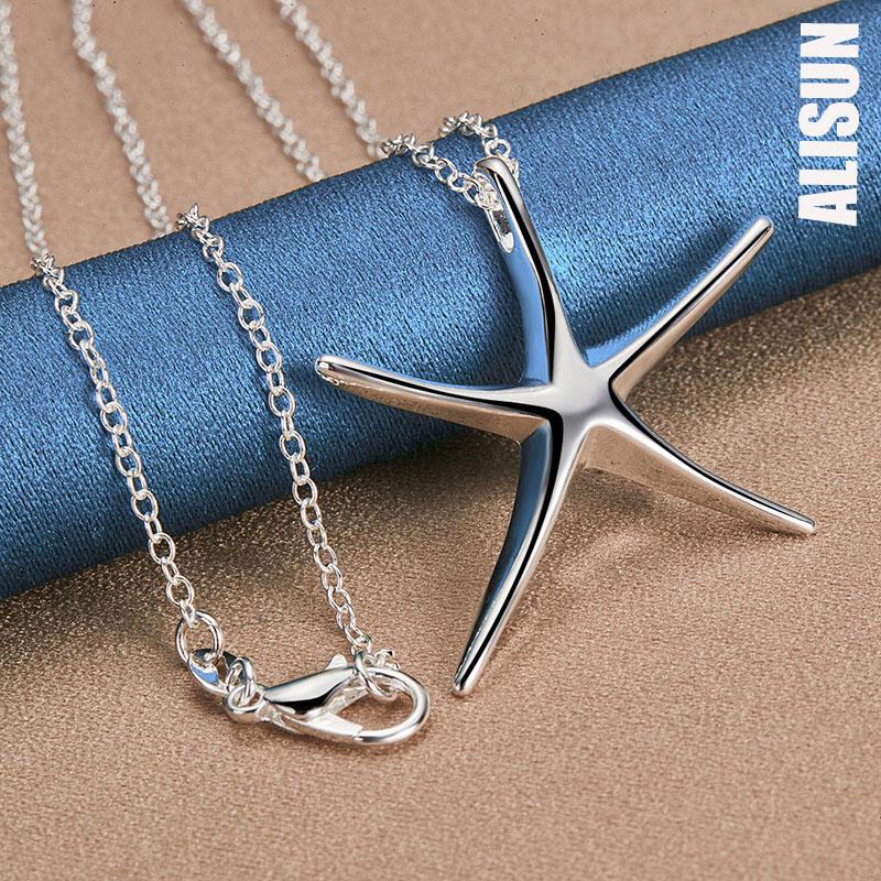 Colier cu pandantiv cu stea de mare netedă din argint 925 Bijuterii de nuntă la modă