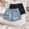 Women's High Waist High Rise Straight Leg Denim Shorts Frayed Ripped Buckle Detail Sexy Streetwear Jean Shorts