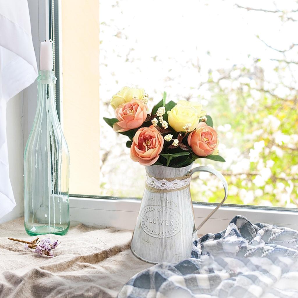 Rustic Galvanized Vase Decor For Wedding, Rustic Vases Decorative Flower Vase For Farm-house Kitchen Wedding Decoration