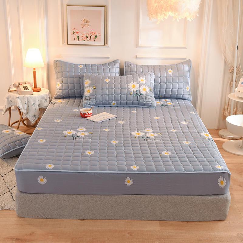 Cross-Border Quilted Fitted Sheet Set: Thick Memory Foam Protector, Dust & Moisture Resistant, Full Wrap Bedspread