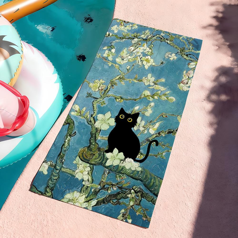 Asciugamano Stampa Gatto Arte Van Gogh Asciugatura Rapida Morbido Yoga Nuoto Fitness Alpinismo Grandi Asciugamani da Spiaggia