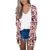 Women's Fashion Loose Casual Pocket Printed Cardigan Seven Sleeve Jacket Top