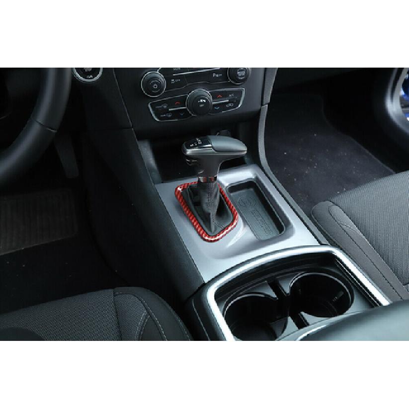 Center Console Gear Shifter Cover Trim Decor for Dodge Charger 2015+Red Carbon