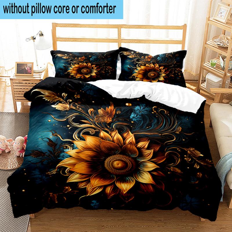 Butterfly And Sunflowers 3pcs Bedding,Including 1pc Duvet Cover And 2pcs Pillowcases Perfect for Christmas,Ideal for Bedroom, Dormitory