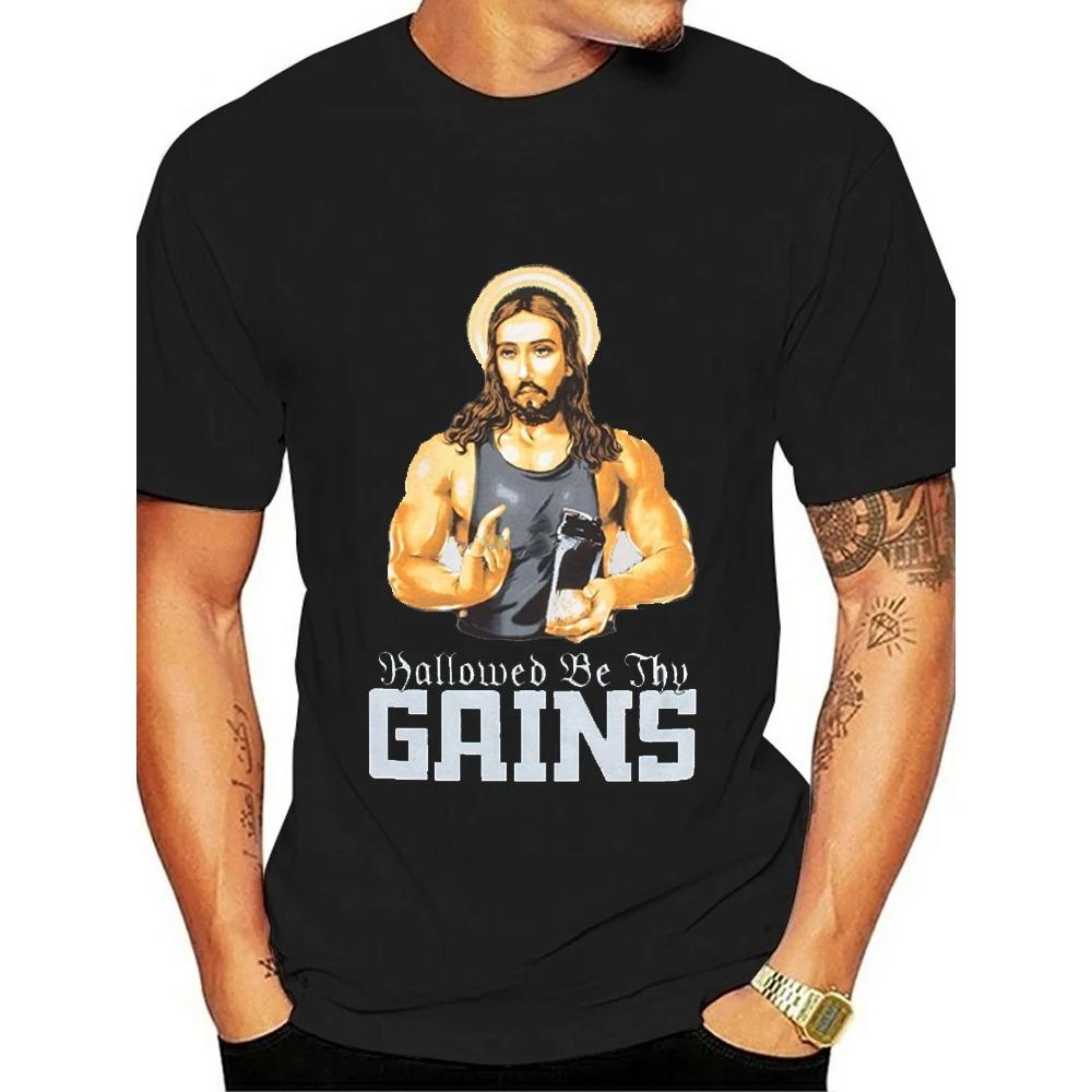 Hallowed Be Thy Gains Funny Jesus Gym Fitness Training TShirt 100 Cotton ONeck Short Sleeve Casual Mens Tshirt Size S3XL S