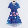 Women's Fashionable Casual V-neck Short-sleeved Independence Day Printed Dress