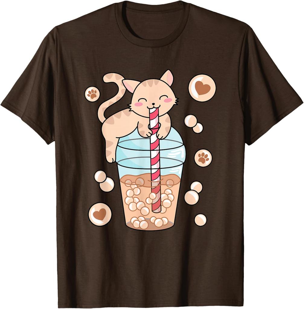 Cute Cat Drinking Bubble Tea Boba Milk Tea Graphic Tee Kawaii Kitten Lover Shirt