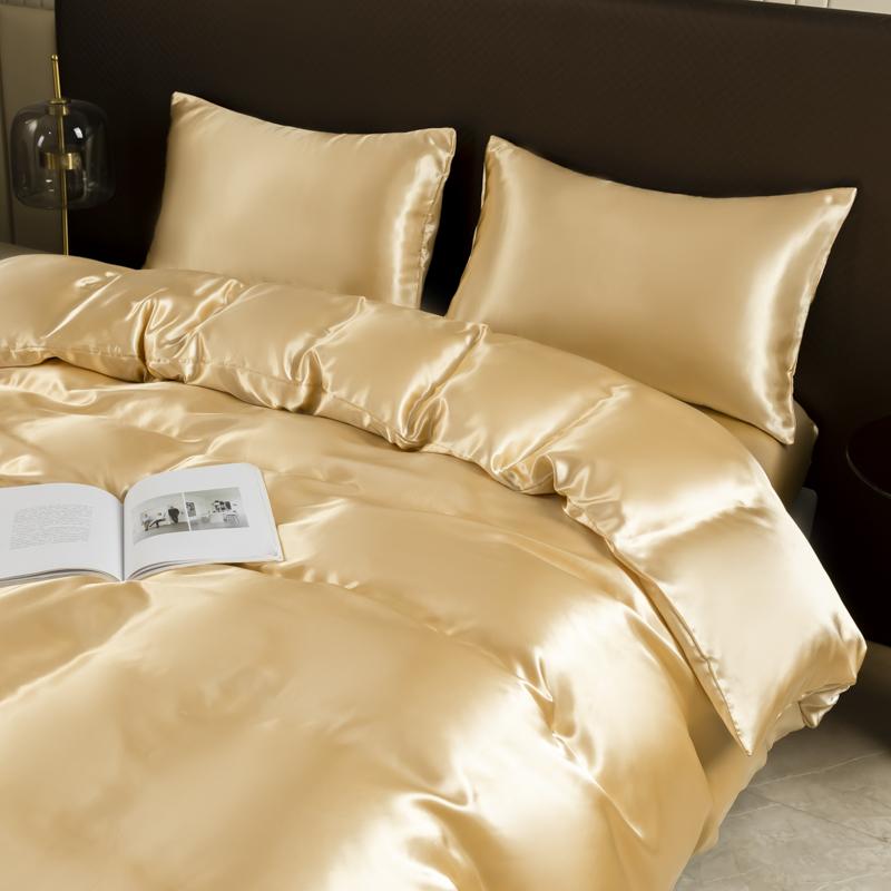 Solid Color Satin Duvet Cover Set,Quilt Cover and Pillowcases,Luxurious Bedding Ensemble with Rich Sheen,Easy Care,Wrinkle-Free
