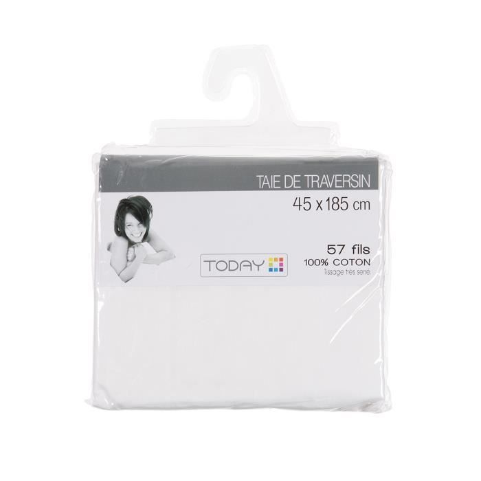 Taie de traversin - BLANC - 45 x 185 cm - 100% coton - Tissage très serré - Lavable à 40°C