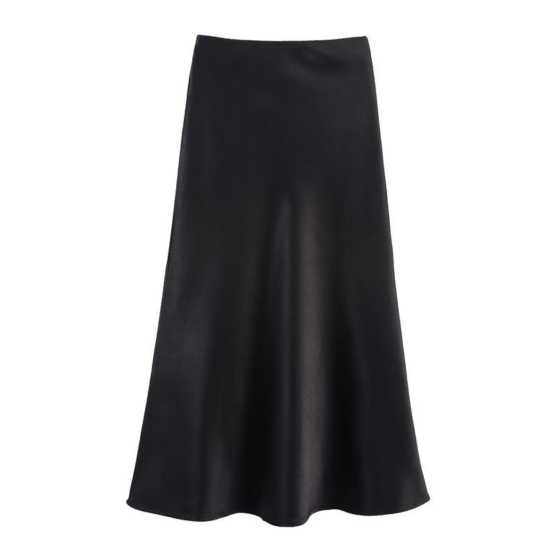 Kaslead New Women clothes Western Style Fashion Satin Thickened Composite Autumn and Winter Crisp Elastic Waist Skirt