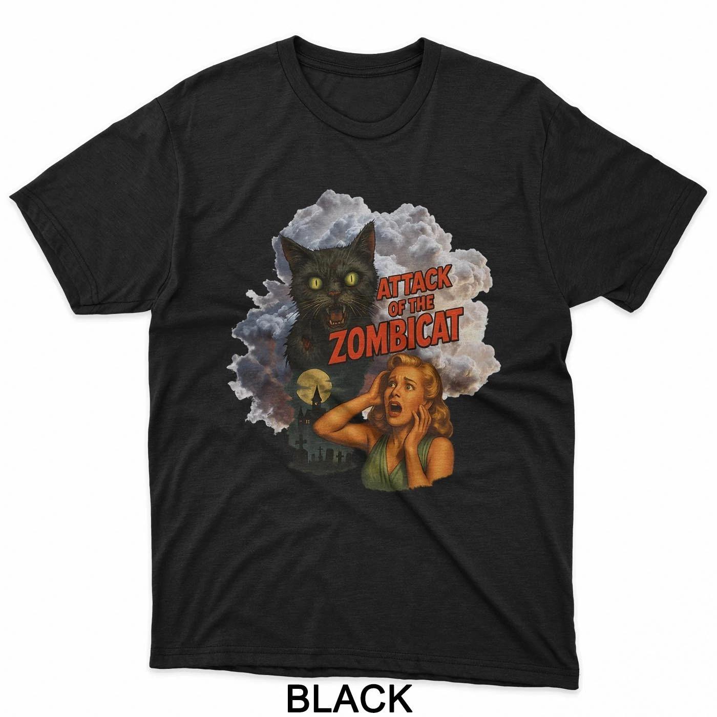 

Attack Of The Zombicat Retro Horror Poster Style Graphic T-Shirt XL