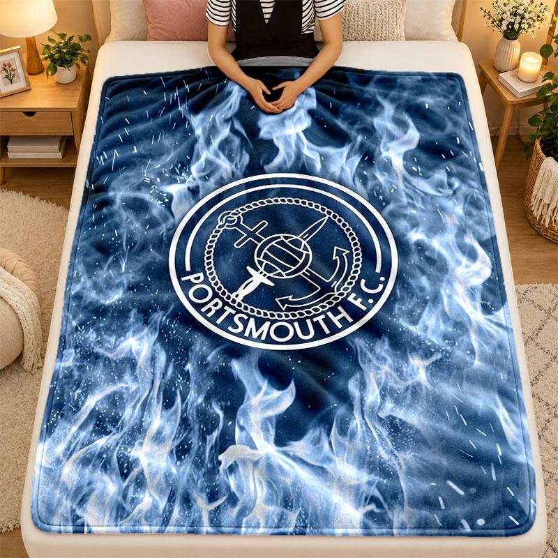 Flannel BlanketPortsmouth FC Warm Soft Throw Blanket for Indoor Sofa Bed Living Room Use