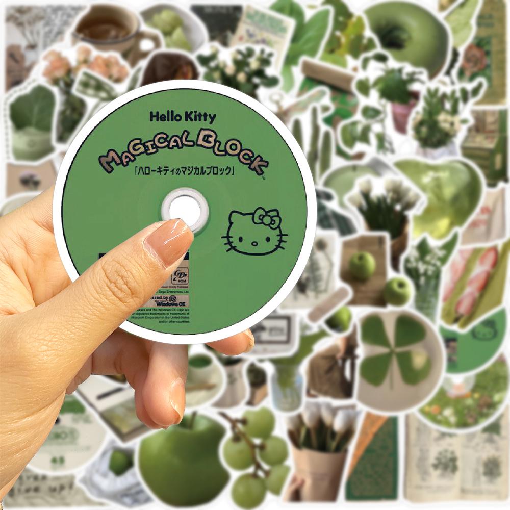 62PCS Olive Green Stickers Korean Ins Style Graffiti DIY Mug Laptop Computer Luggage Decoration Waterproof Stickers