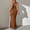 Summer Womens Sexy Sleeveless Halter Backless Fishtail Long Dress Plus Size Package Hip Slim Dress Casual Temperament Dress