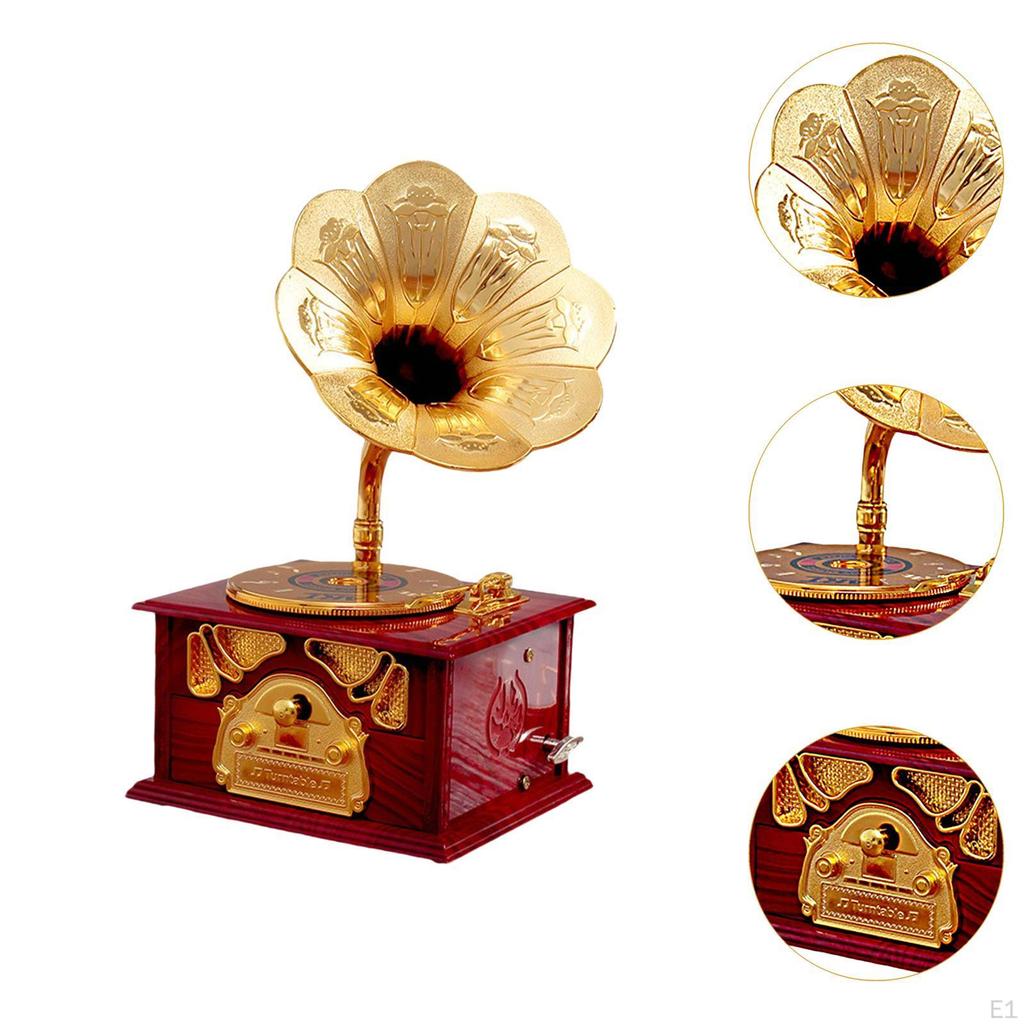 Antique Gramophone Music Box Tabletop Display Phonograph Model 12x11x23cm for Home Office Jewelry