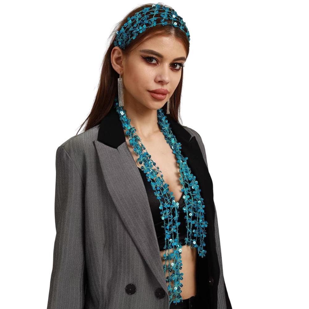 

Hollow Belly Dancing Scarf Shiny Sparkling Hair Accessory Fashion Waist Chain Dance небо синє кольору