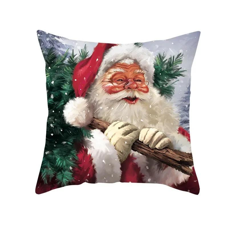Winter Snow Scene Christmas Pillowcase New Year Home Decoration Sofa Cushion Cover Christmas Tree Printed Pillowcase
