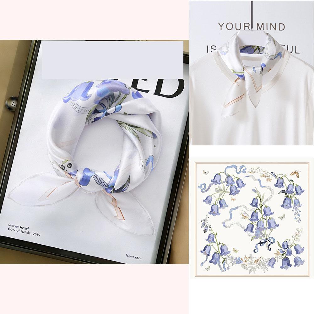 53x53cm 100% Mulberry Silk Scarf Luxury Square Hair Bandana Elegant Head Wrap Neckerchief Sunscreen Shawl for Women