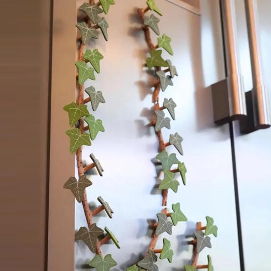 Břečťanové rostliny Samolepky na lednici Realistický design 3D Magnetické břečťanové listy Samolepky na lednici Flexibilní stonky Botanická dekorace