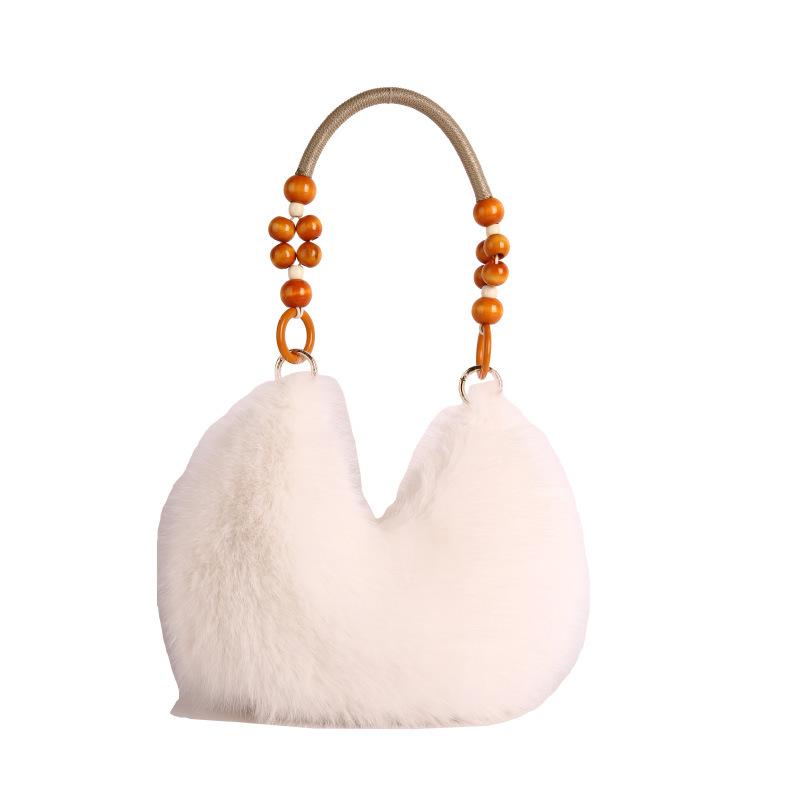 European and American retro plush handbag beaded niche shoulder bag 2025 autumn new fashion foreign plush bag