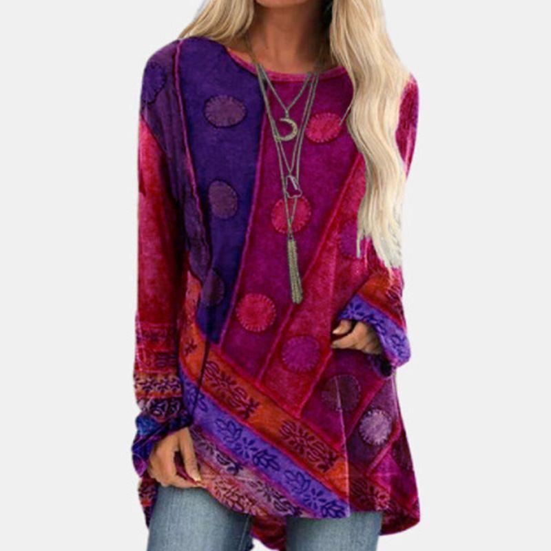 Women's round Neck Printed Loose Long Sleeves T-shirt