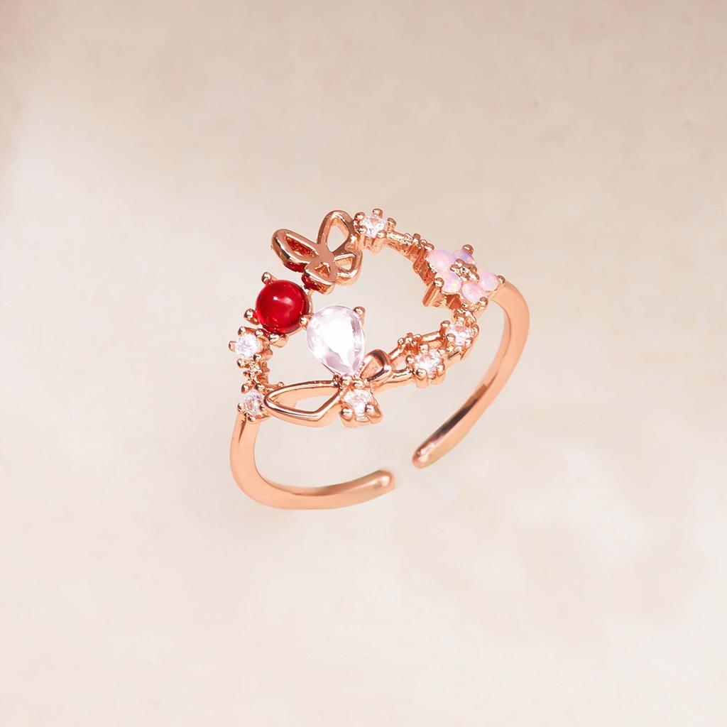 Trendy Crystal Sakura Flower Ring For Women Sweet Girls Exquisite Rhinestone Open Ring Romantic Jewelry Wedding Gift Adjustable
