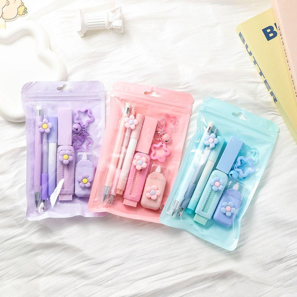 High Quality 7-in-1 Stationery Set Flower Series Kit Gel Pen Pencil Eraser School Supplies