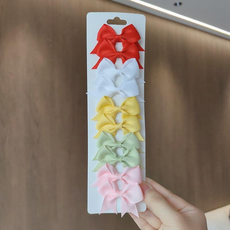 10Pcs/Set Colorful Grosgrain Ribbon Bow Hair Clip Girls Lovely Cheer Bowknot Hairpin Barrettes Headwear Baby Hair Accessories