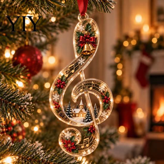 Jahres-Souvenir-Anhänger 2D Weihnachtsmelodie Hängendes Ornament, Baumdekoration mit musikalischem Thema, Saisonale Veranda-Dekoration Klavier Violinschlüssel Geige Glocke