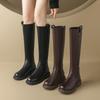 Augustine Black Boots Women's 2025 New Autumn and Winter Fleece Thick-soled Thick-legged Small Knight Boots Boots