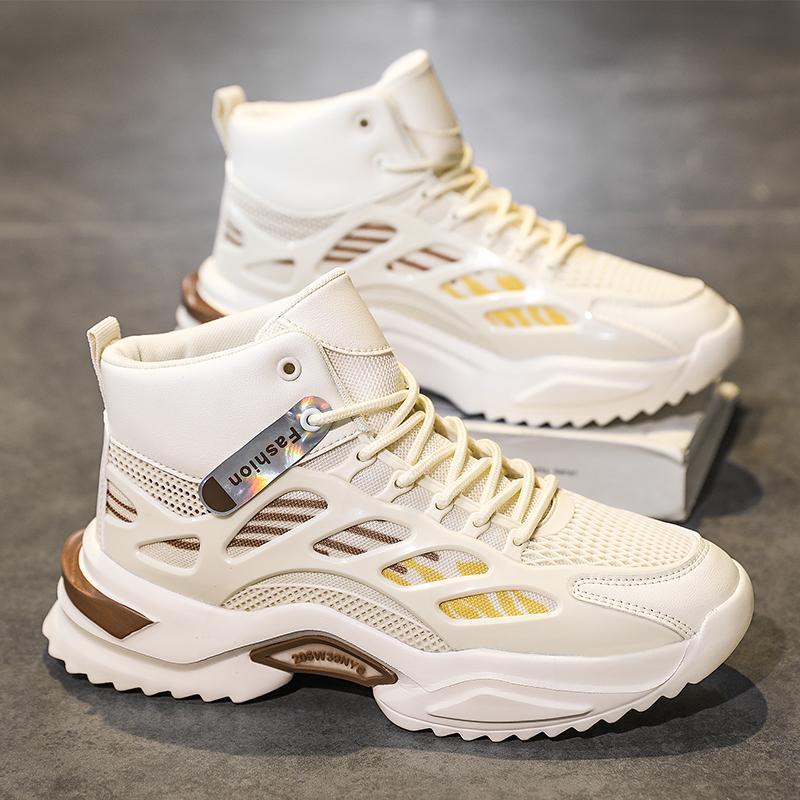 Men's Shoes MD Light-soled Cold Sticky Sneakers Trendy Mesh High-top Dad Shoes Fashion Student Lightweight High-soled Running Shoes