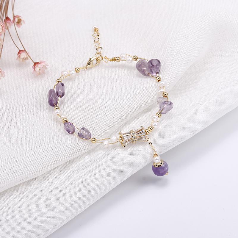 Elegant Shiny Purple Crystal Star Natural Freshwater Pearl 14K Gold Filled Lady Charm Bracelet Women Birthday Gifts No Fade
